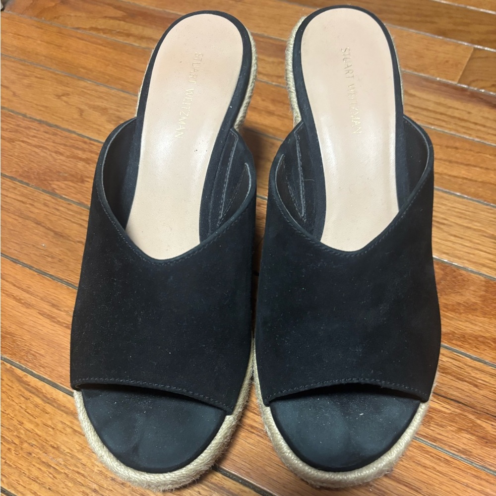 Stuart Weitzman Black Suede Wonda Sandal
